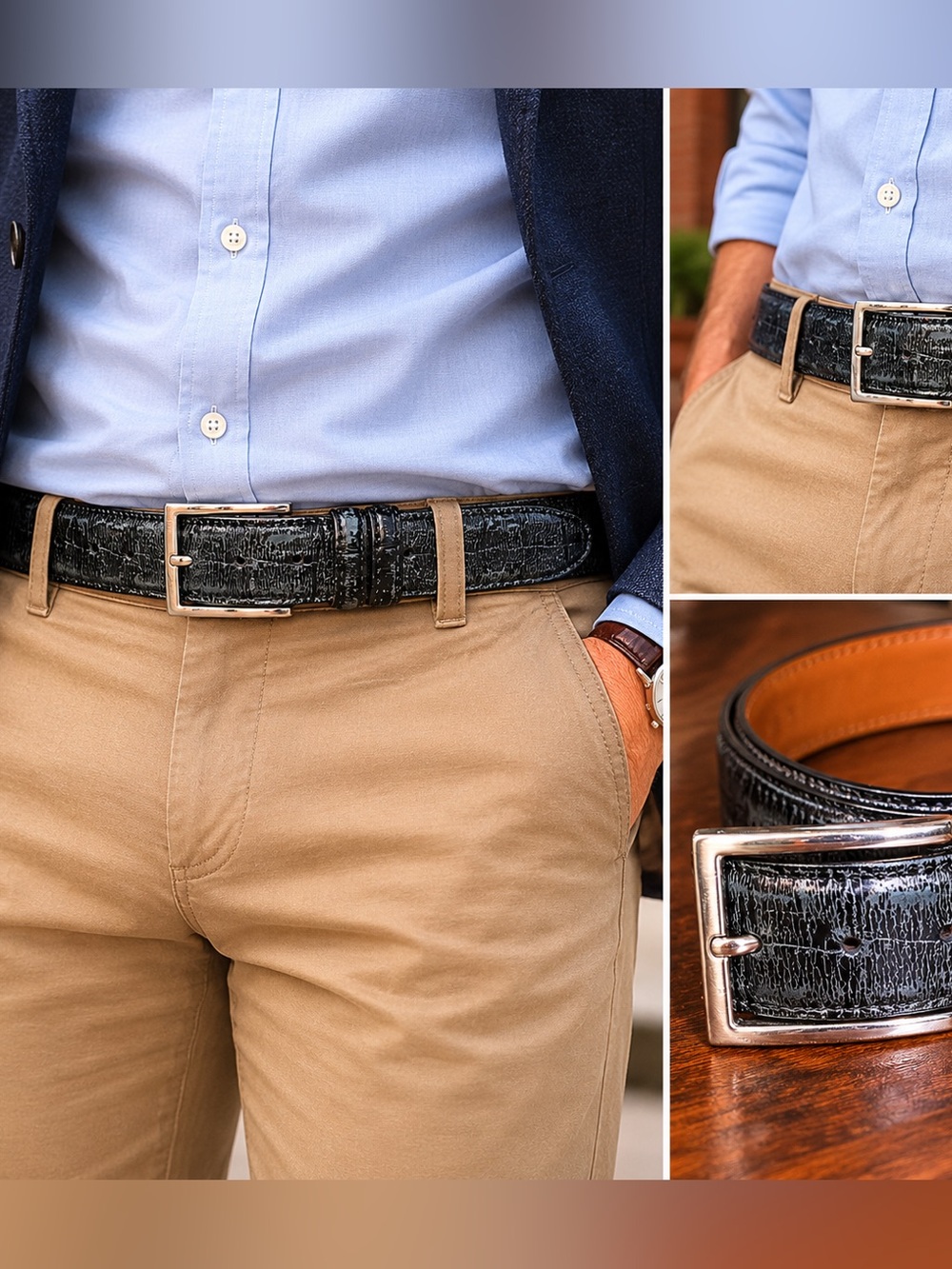 Martin Dingman Countrywear Size 42 Black Alligator Grain Leather Belt Made USA